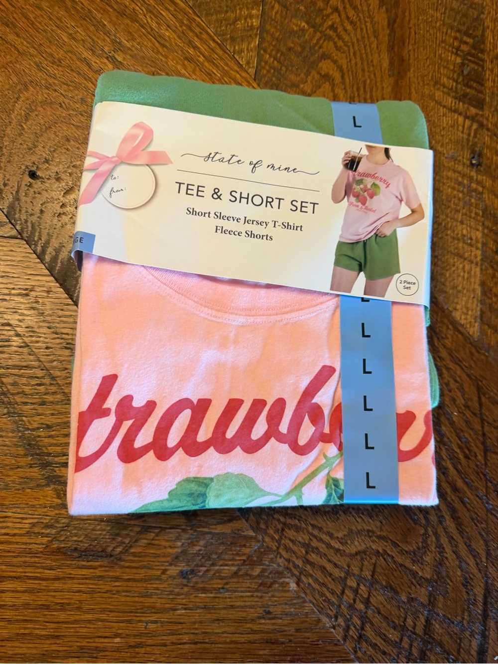 State of Mind Pink Tee and Green Fleece Shorts Lounge Set Sz lg